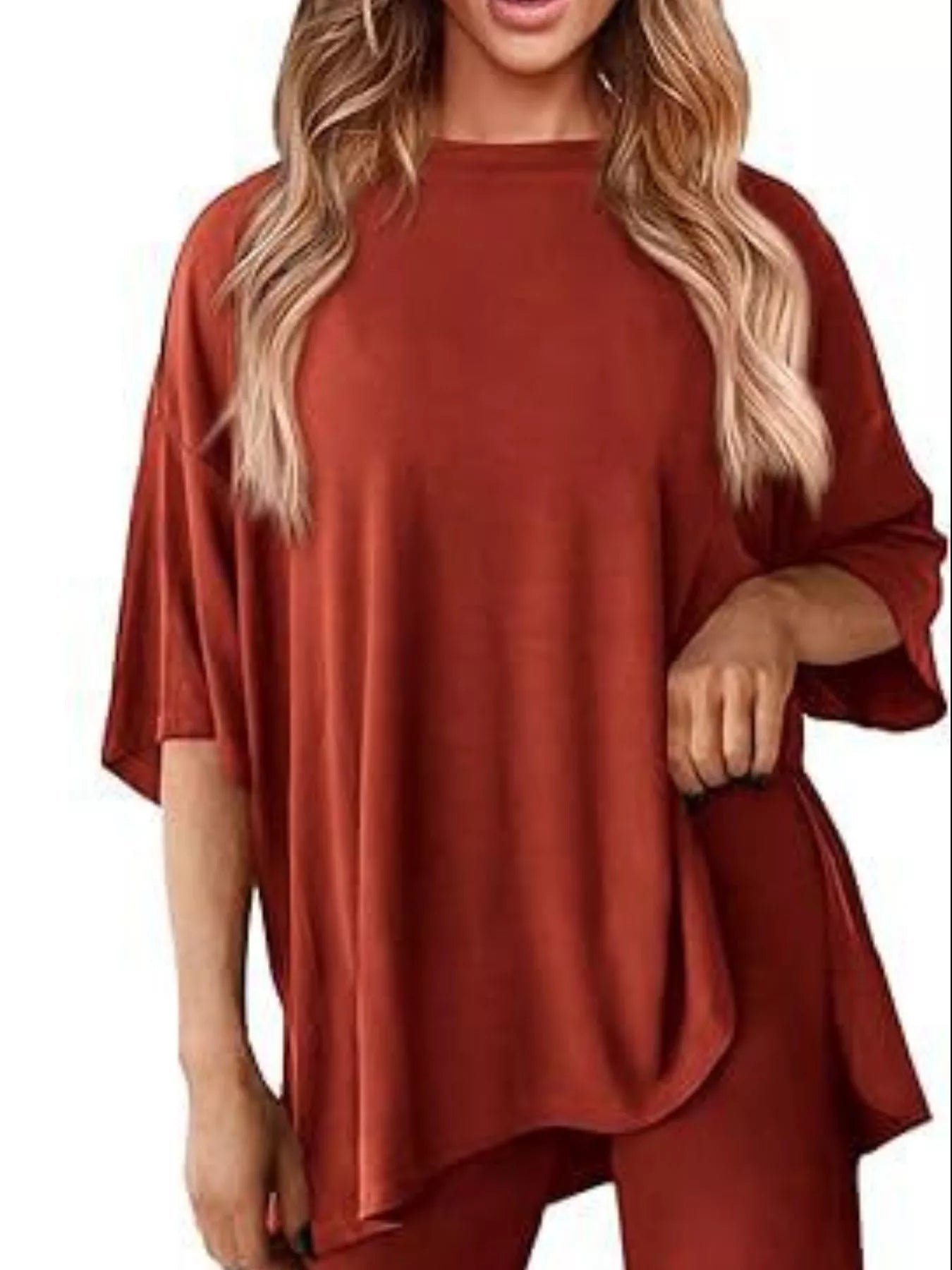 Slit Round Neck Top and Pants Set