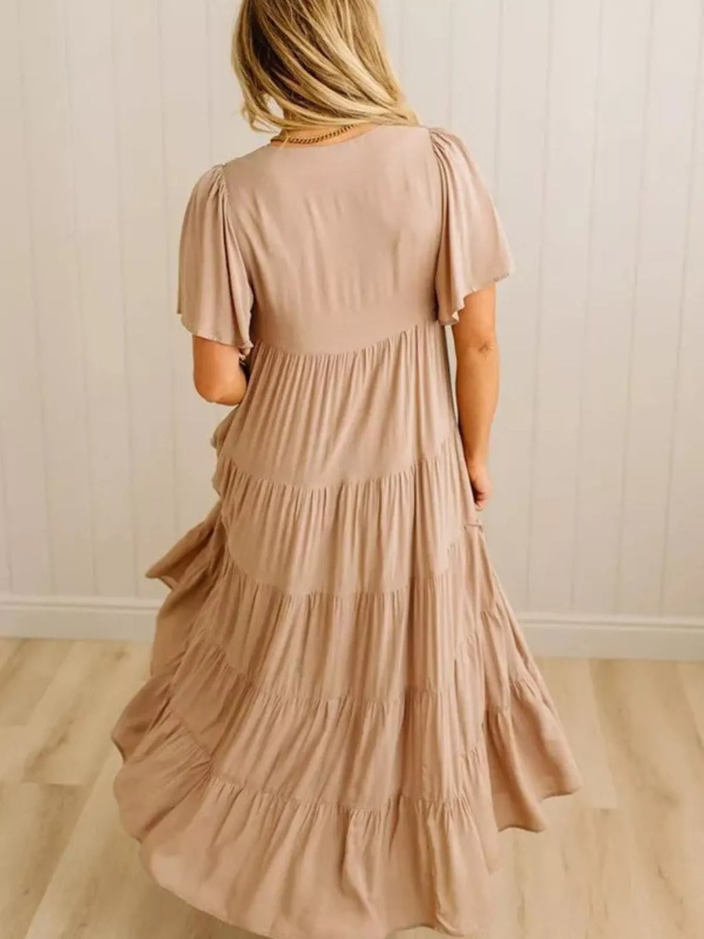 V-Neck Tiered Midi Dress