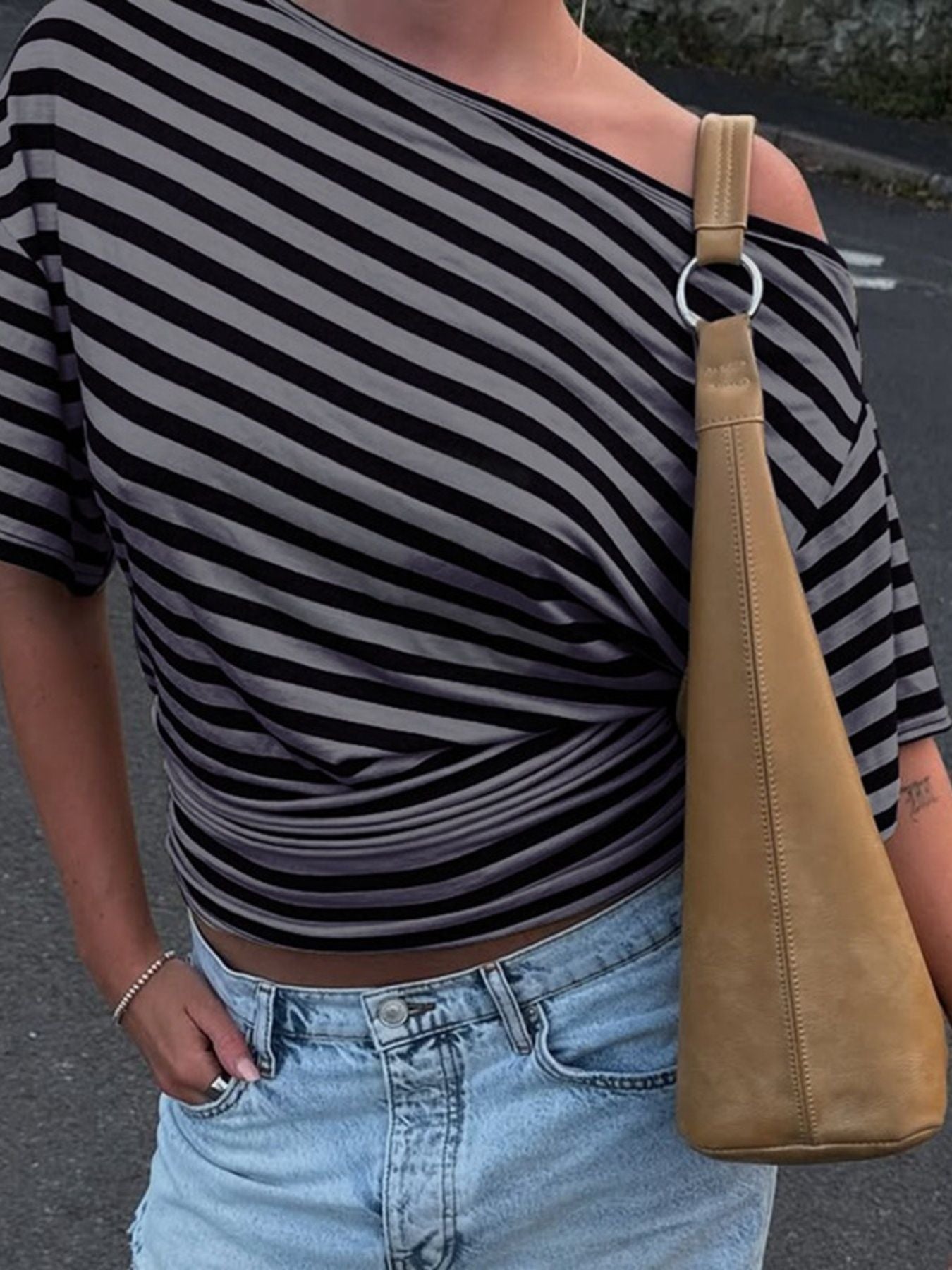 Striped One-Shoulder T-Shirt