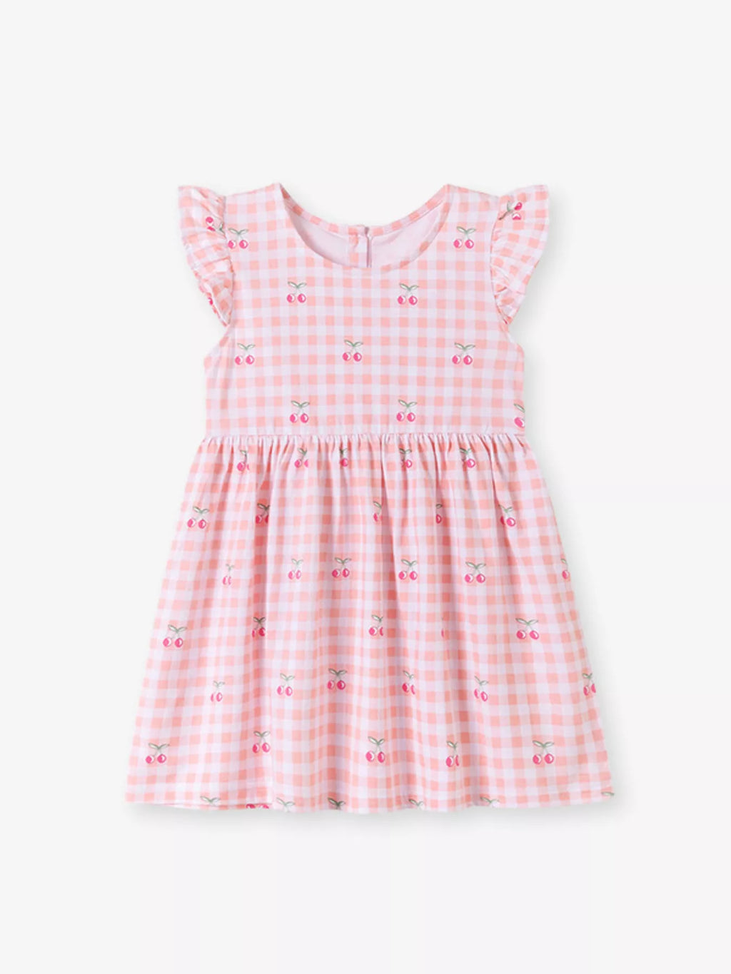 Children's Cherry Gingham Ruffle Sleeve Dress