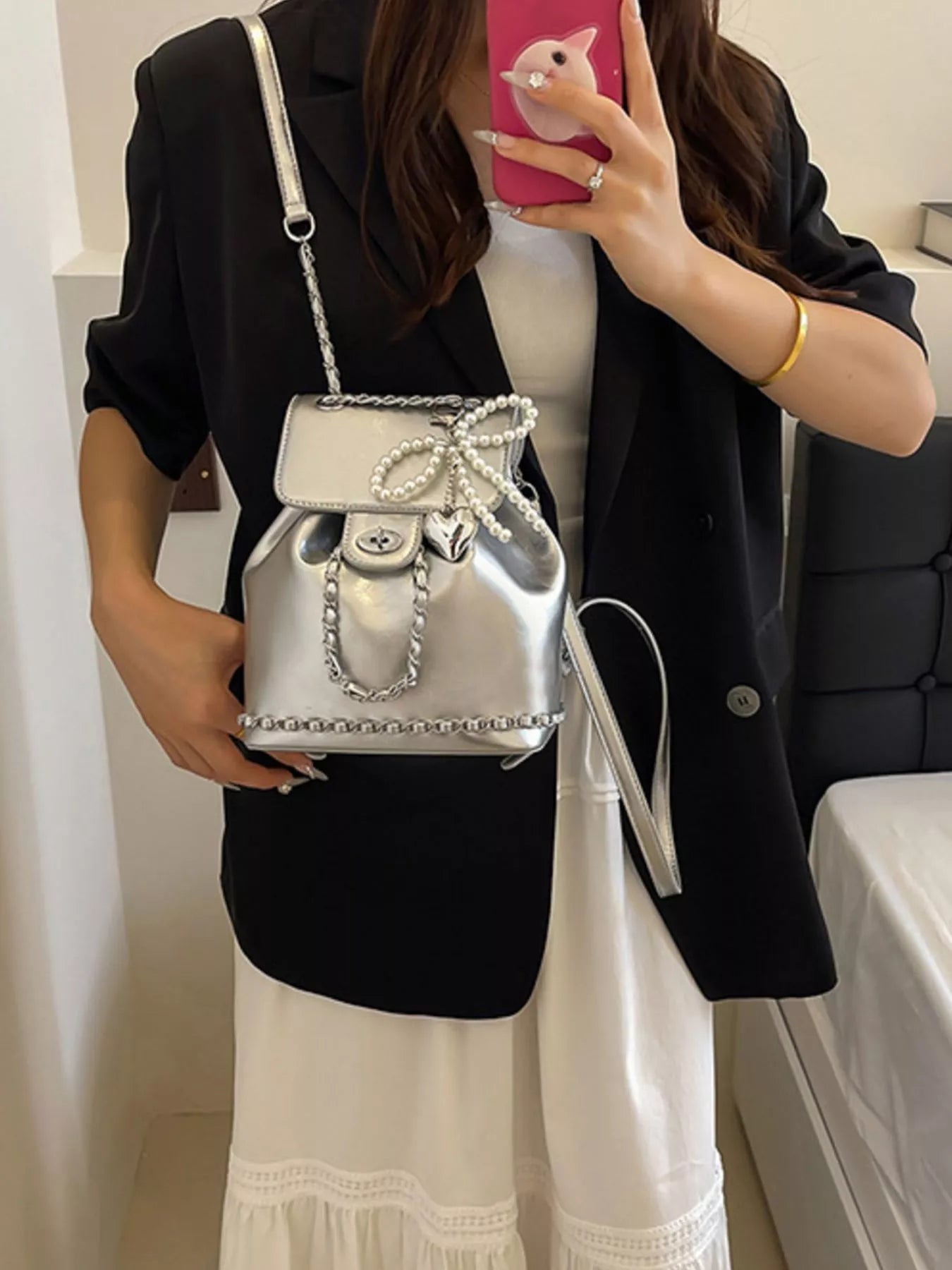 Pearl Decor Backpack Bag