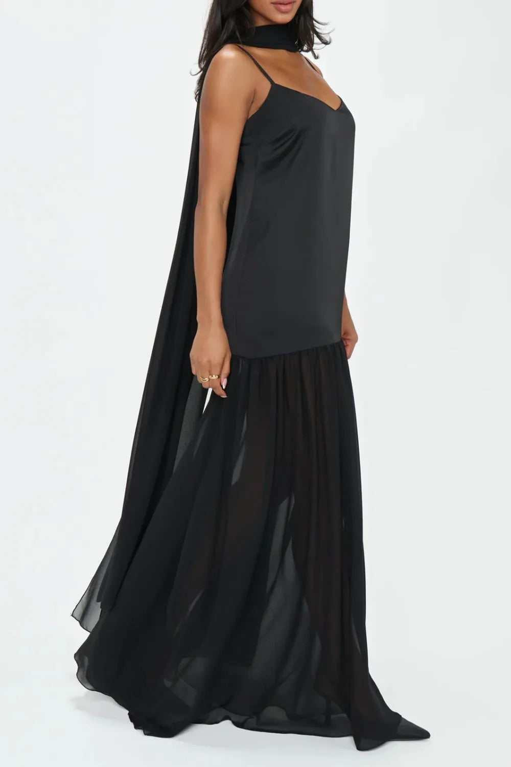 Adjustable Strap Maxi Cami Dress with Scarf