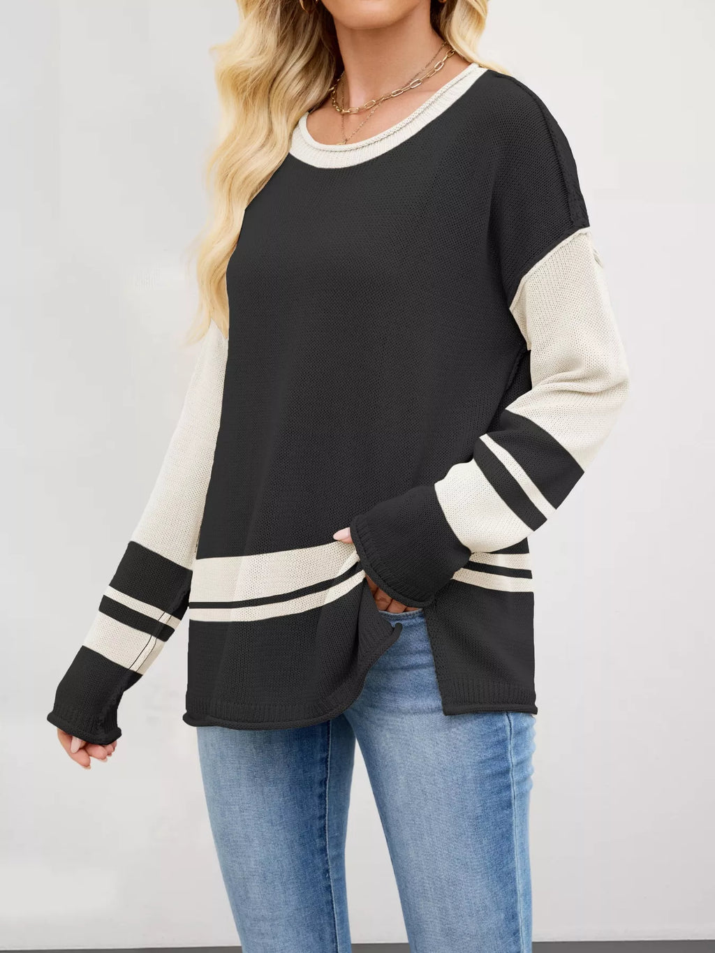 Color Block Side Slit Sweater