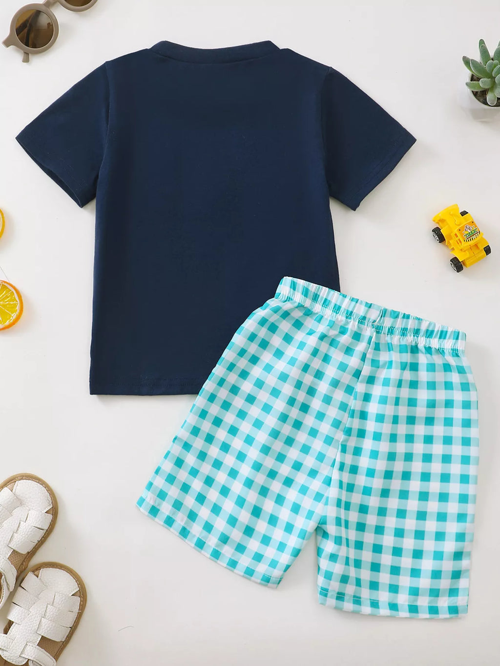 Children's Tractor Applique T-Shirt and Gingham Shorts Set