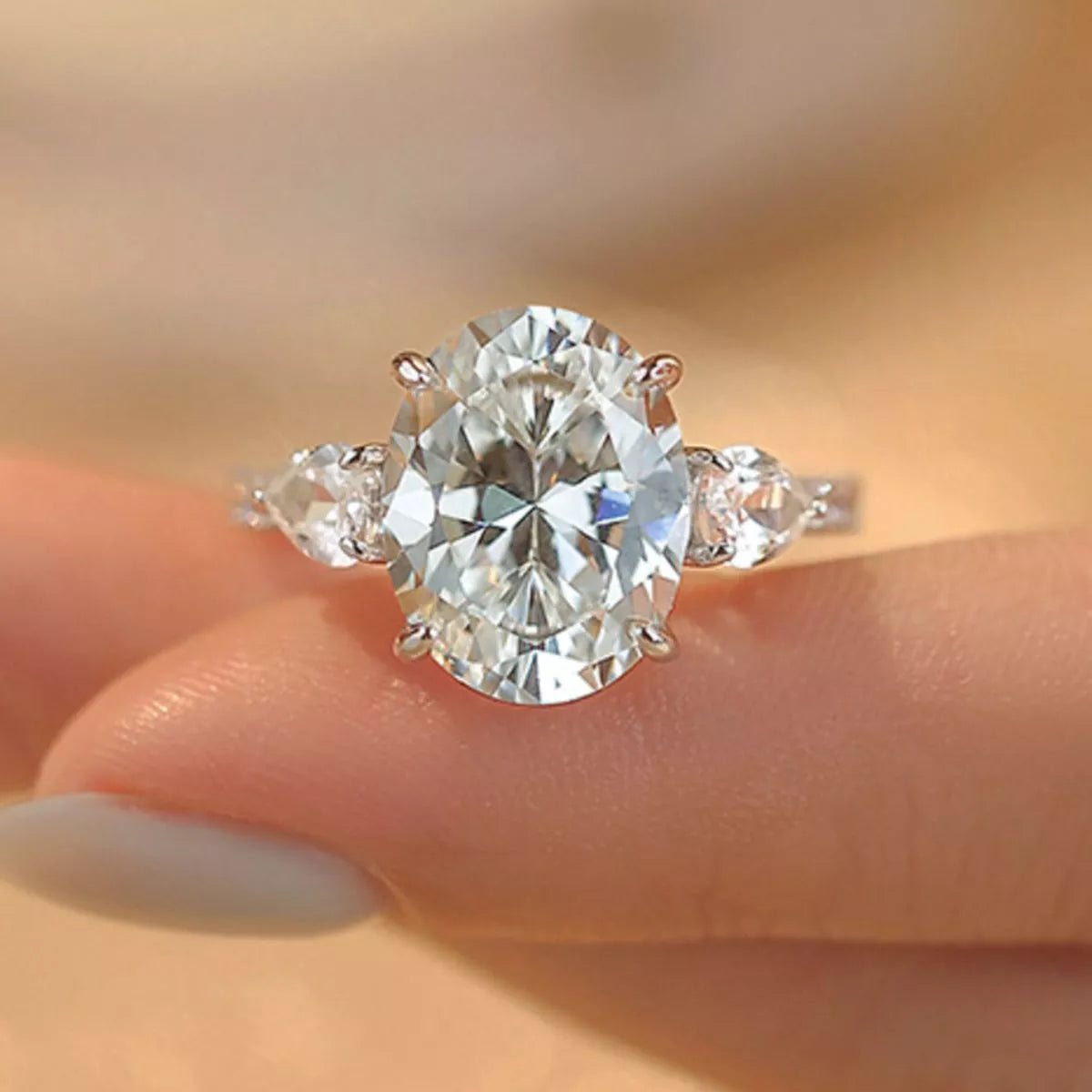 2 Carat 925 Sterling Silver Moissanite Oval Ring