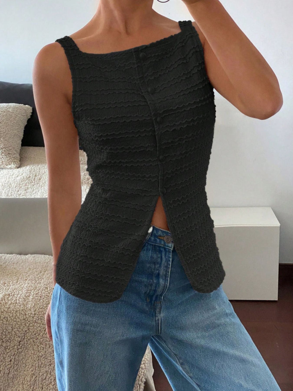 Textured Button-Front Tank