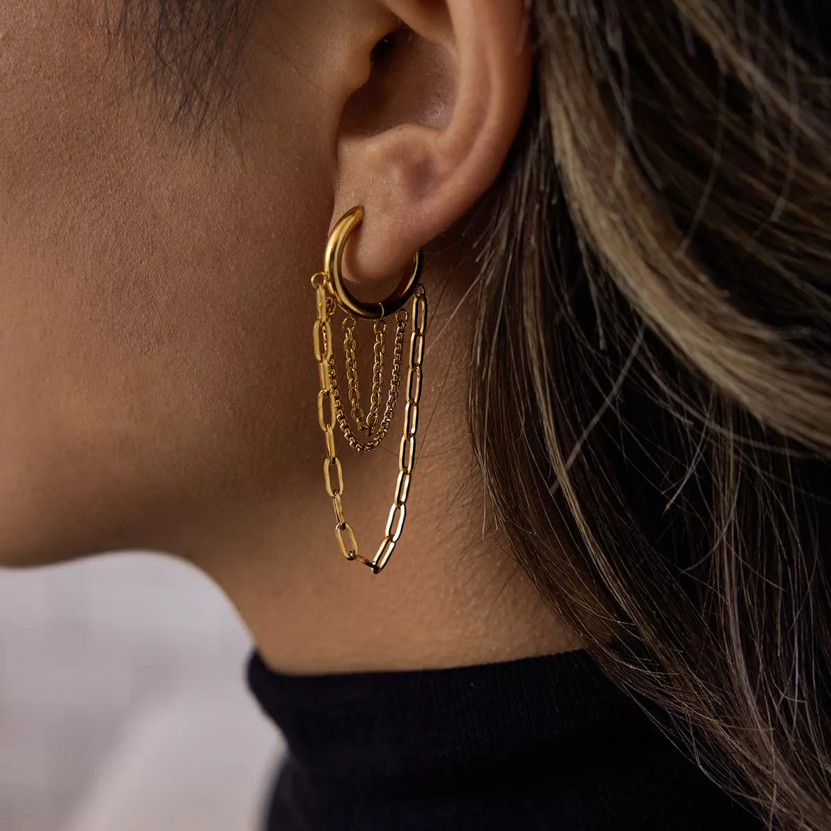 18K Gold-Plated Chain Hoop Earrings