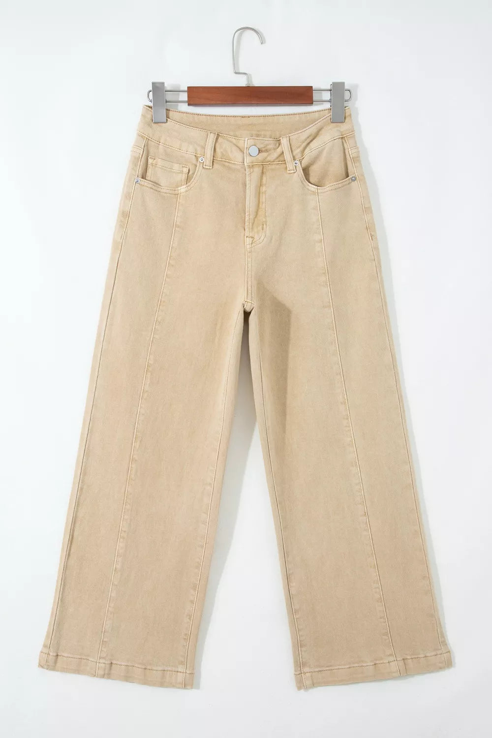 Solid Color Seamed Center Wide Leg Cropped Jeans