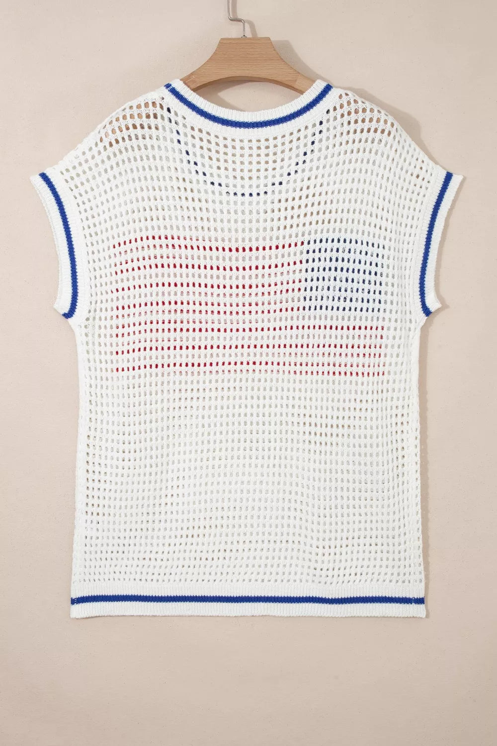 USA Flag Eyelet Knitted Cap Sleeve Sweater Top
