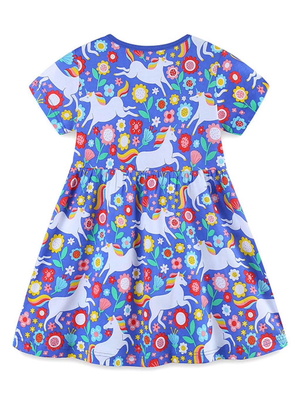 Children's Unicorn Floral Print Short Sleeve Dress