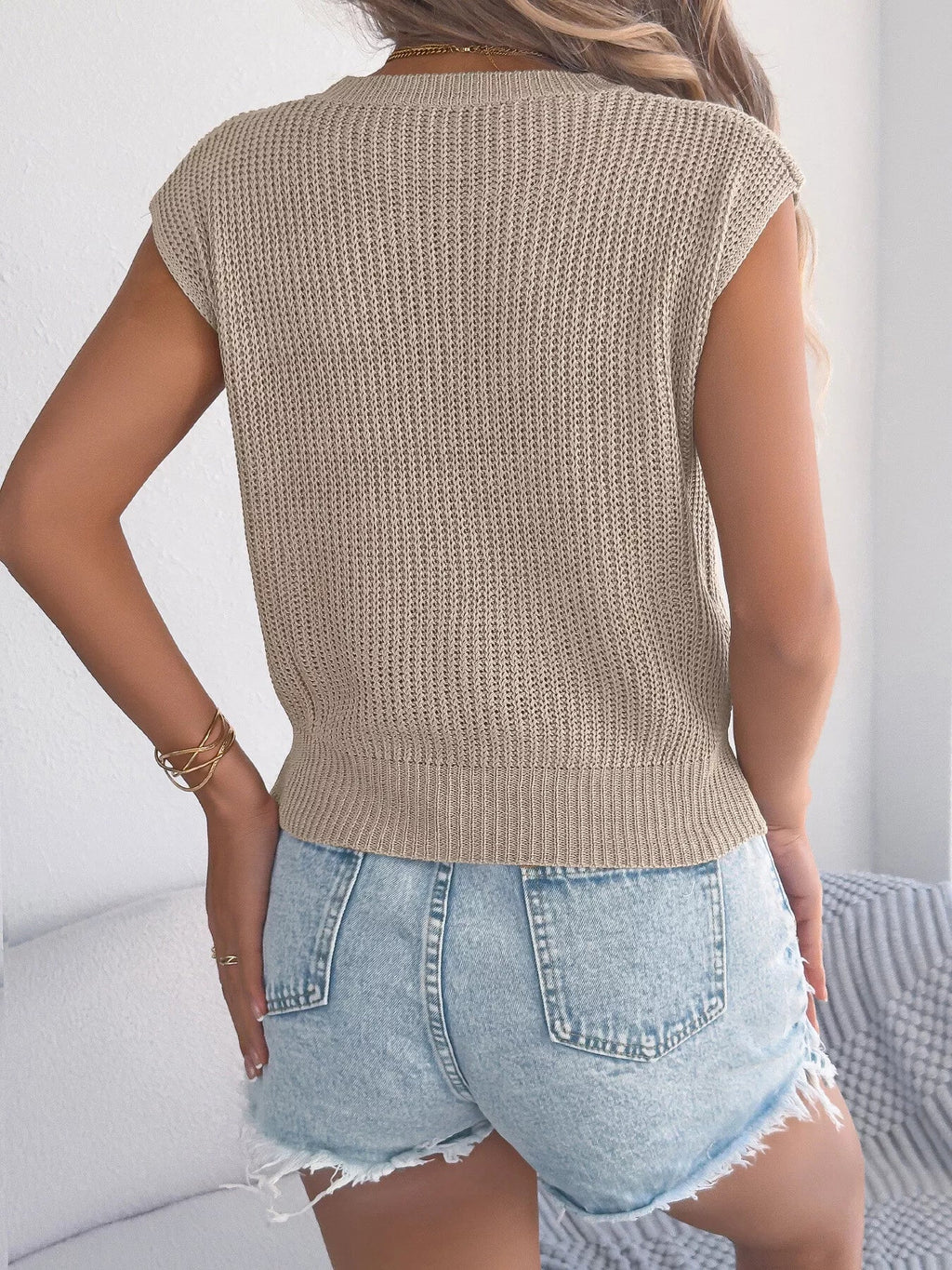 Cable Knit Cap Sleeve Sweater