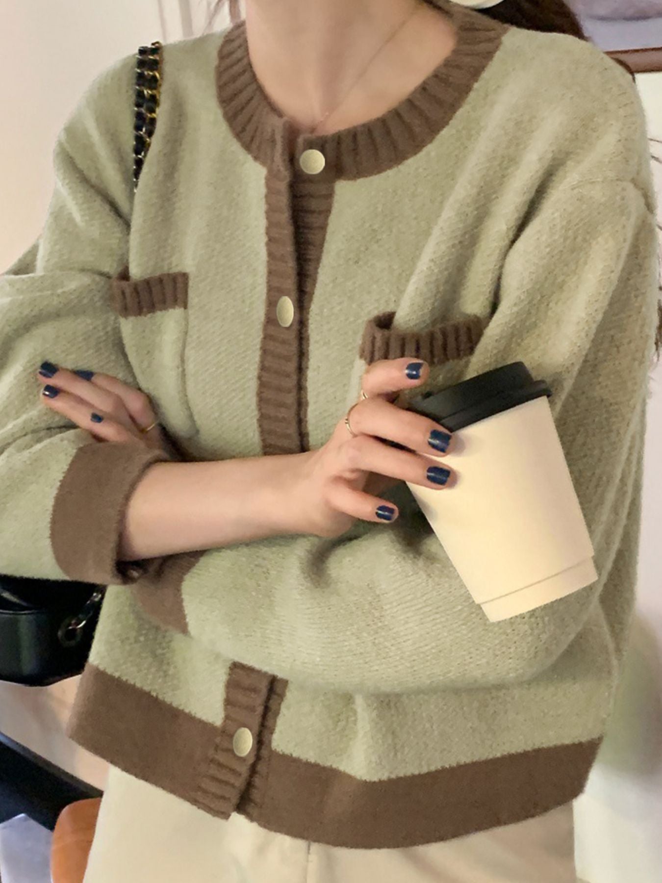 Contrast Trim Button Up Cardigan
