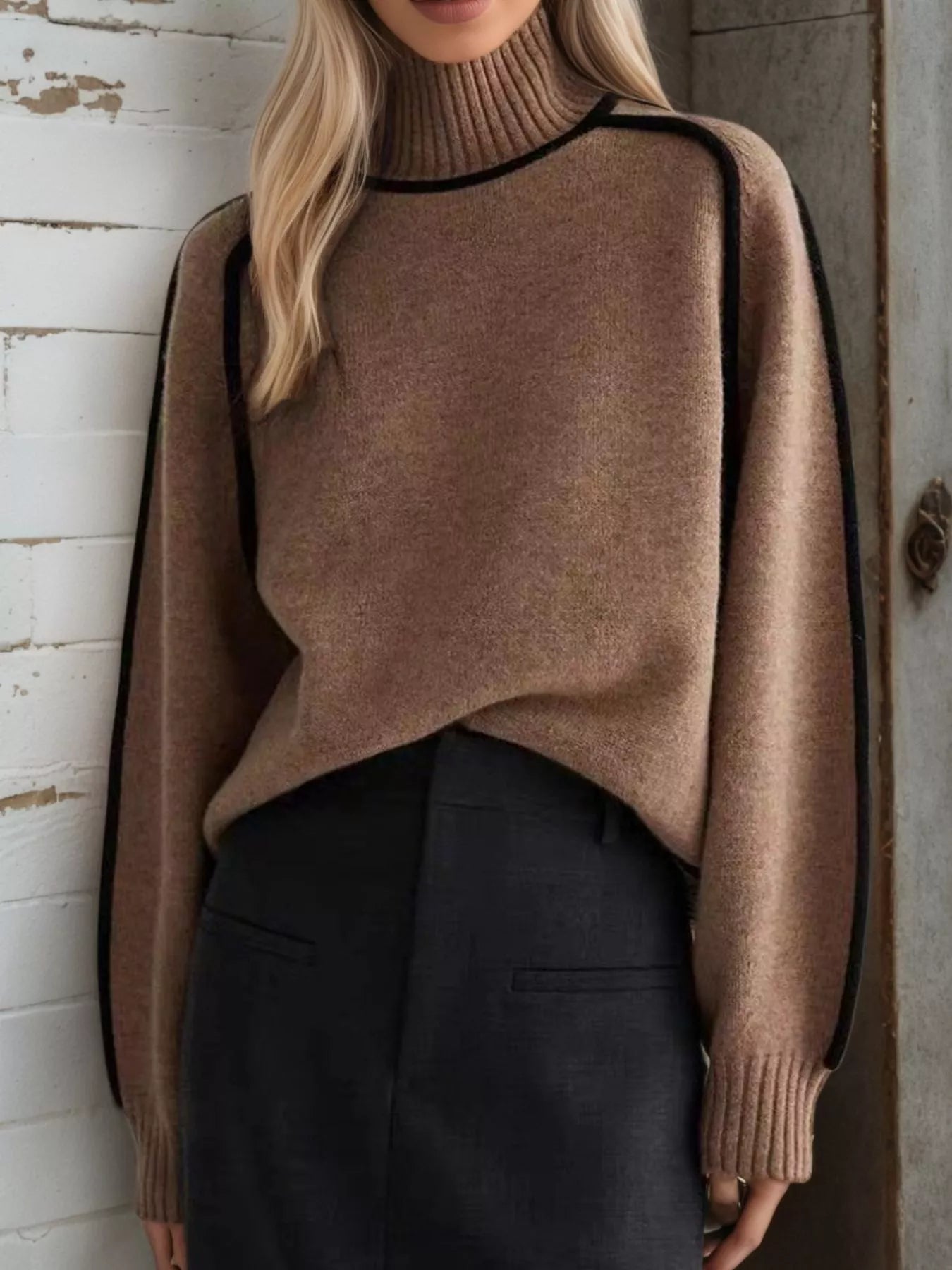 Contrast Trim Turtleneck Sweater