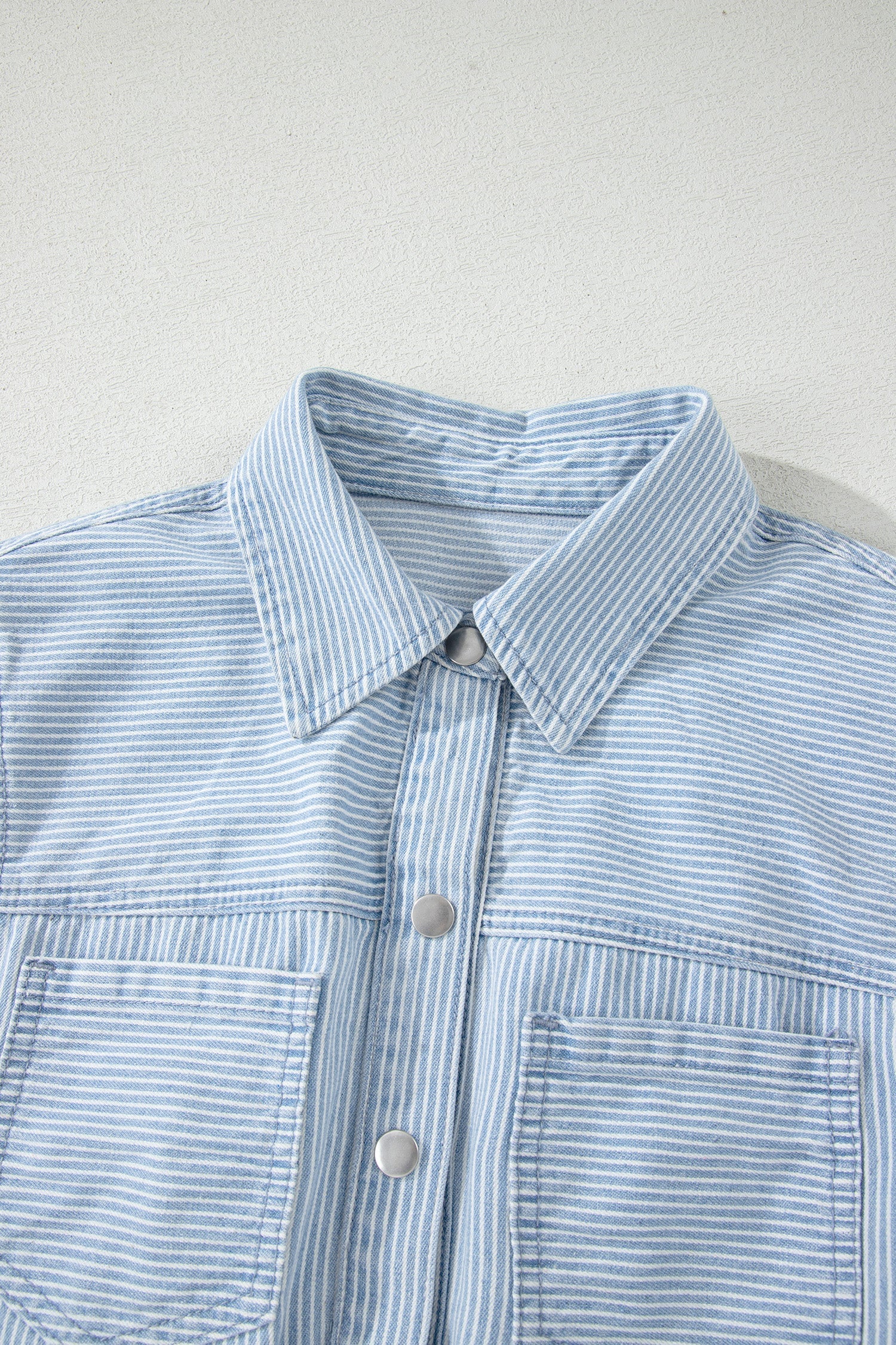 Stripe Denim Collared Button-Front Sleeveless Dress