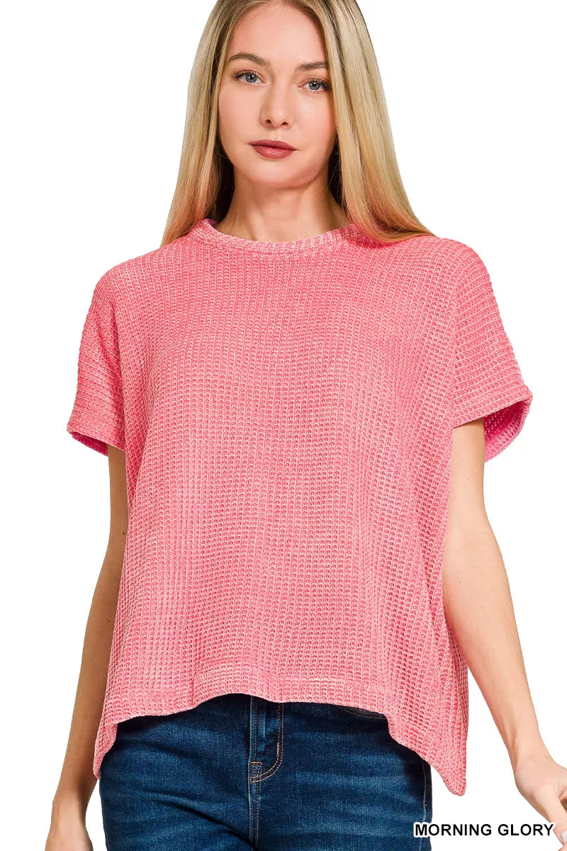 Zenana Chenille Waffle Cap Sleeve Sweater