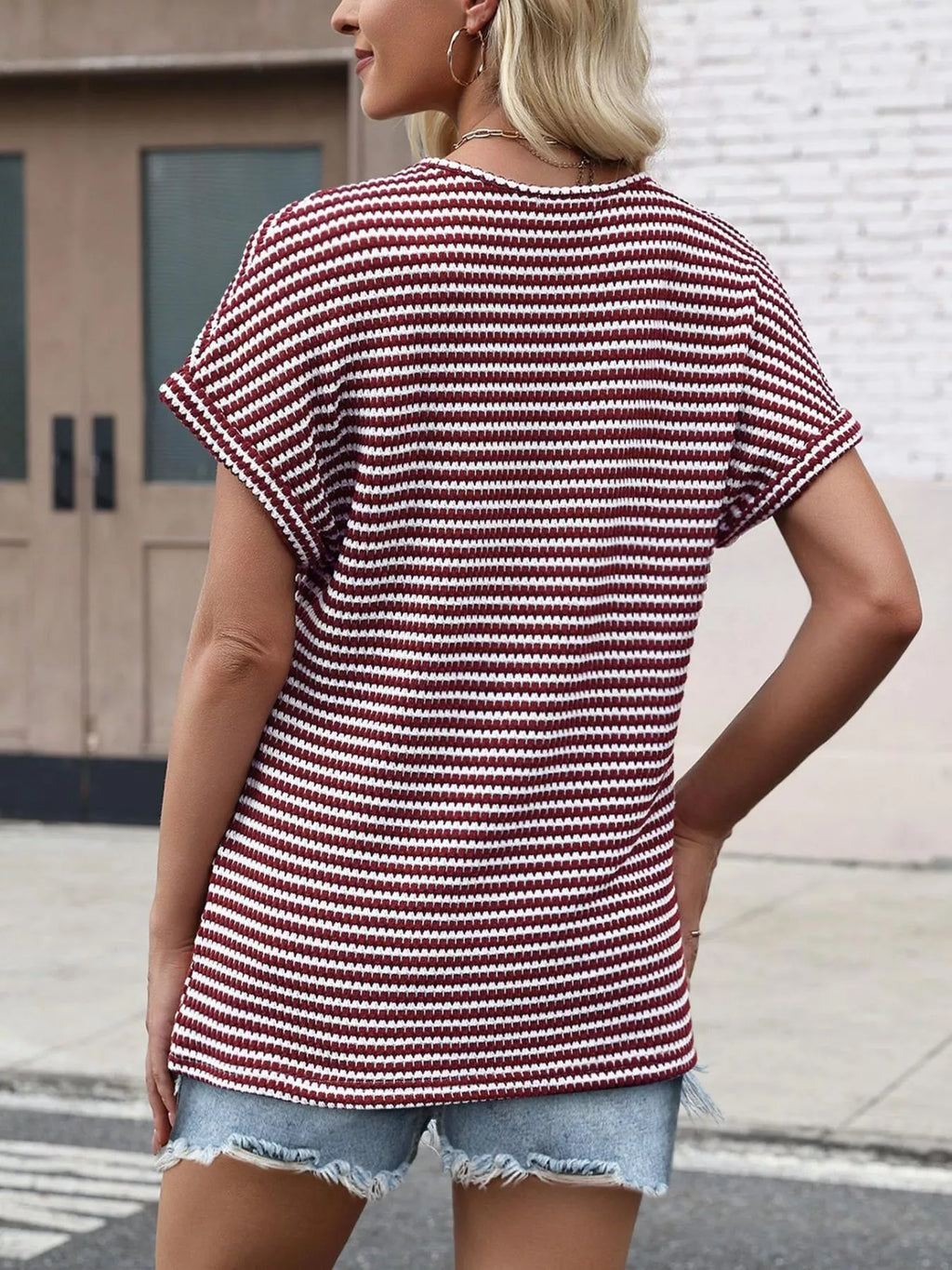 Striped V-Neck Relaxed Fit T-Shirt