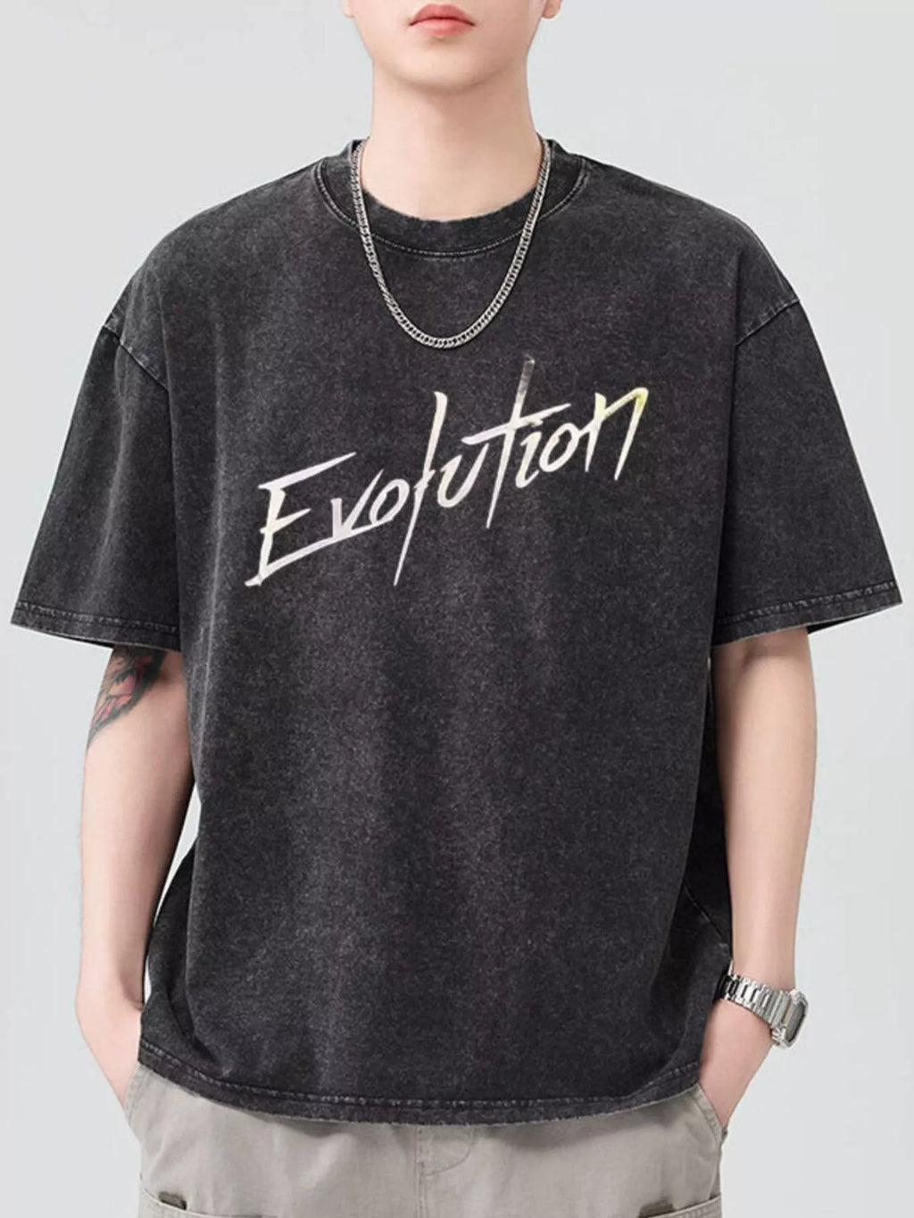 Men's Letter Round Neck Short Sleeve T-Shirt