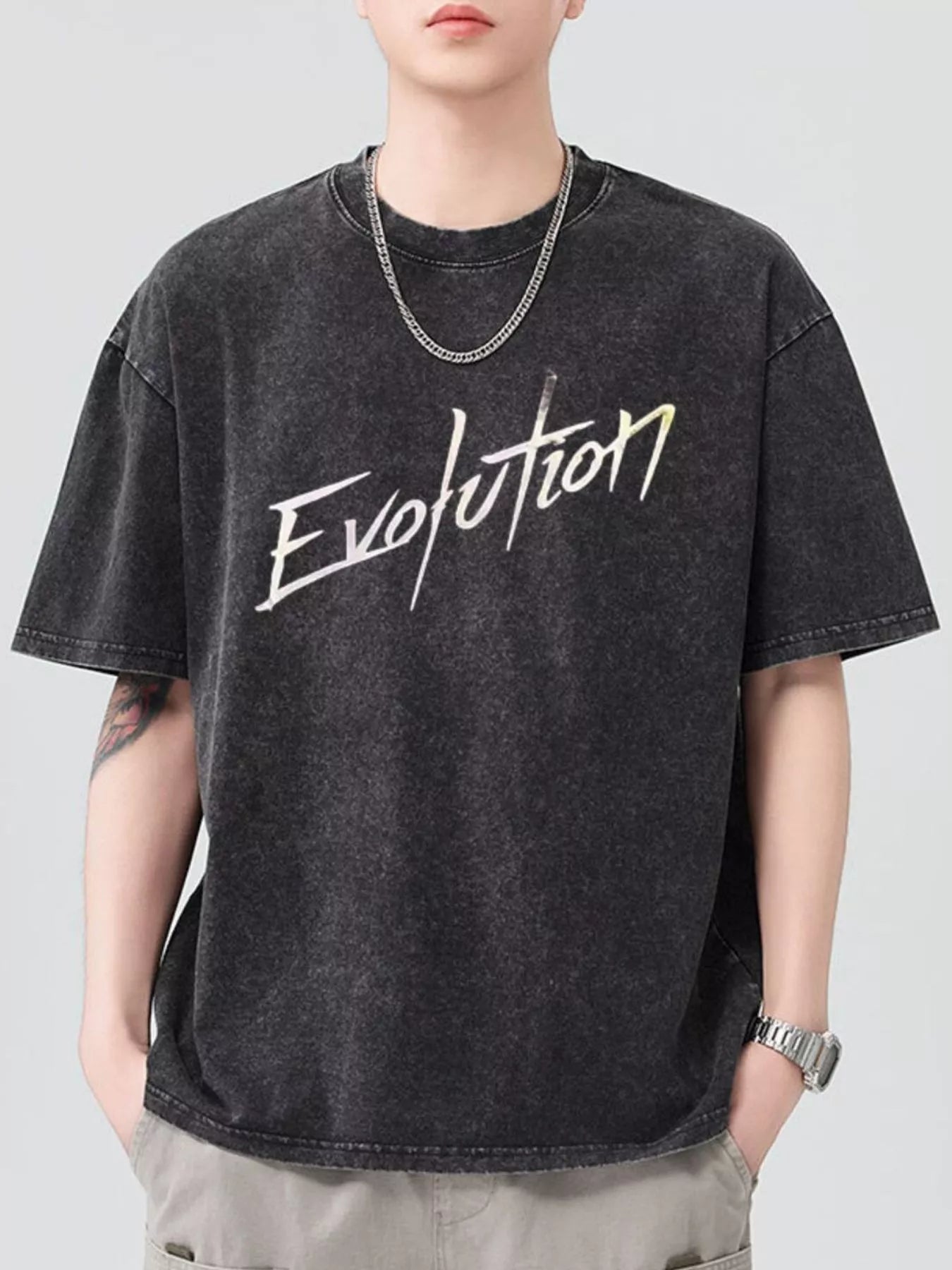 Men's Letter Round Neck Short Sleeve T-Shirt