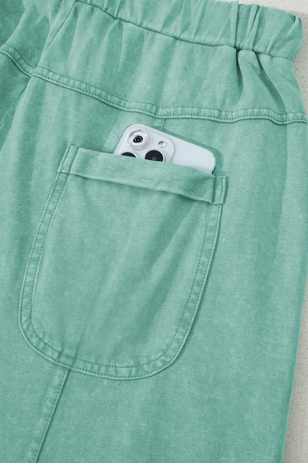 Mineral Wash Exposed Seam Drawstring High Waist Wide Leg Cargo Pants