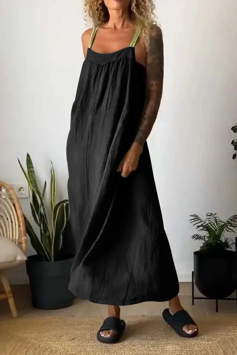 Full Size Ruched Cami Maxi Dress with Pockets Plus Size