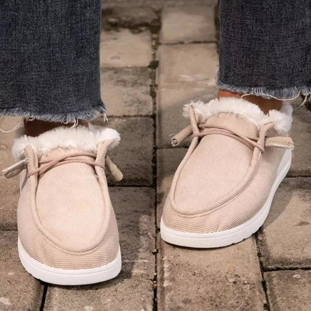 Fuzzy Lined Corduroy Slip-Ons