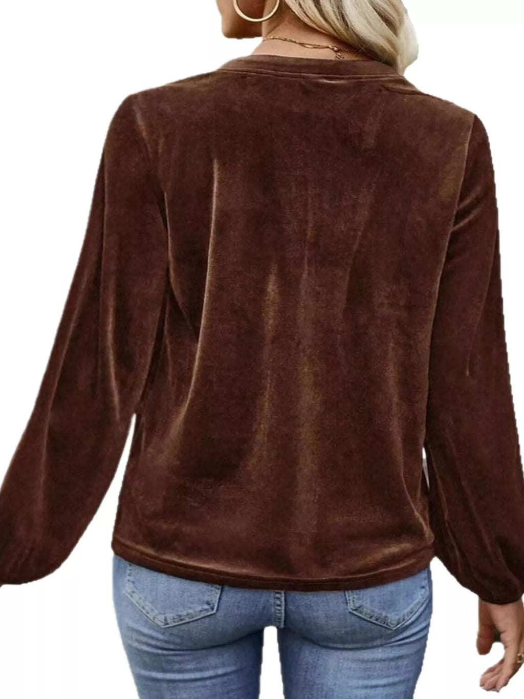 Velvet Notched Long Sleeve Blouse
