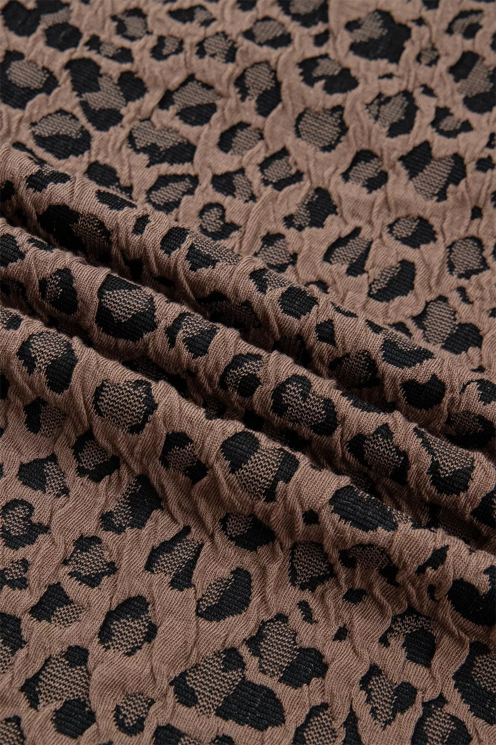 Leopard Jacquard Striped Patchwork Half Zip Short Sleeve Blouse
