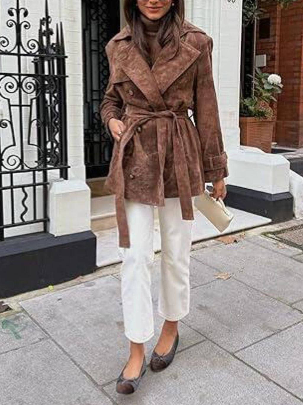 Double Breasted Tie Waist Coat
