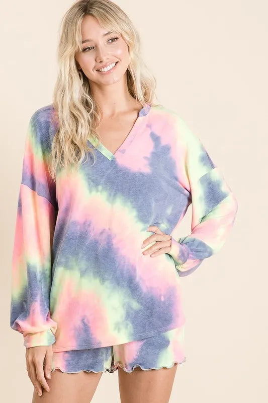 BiBi Tie Dye French Terry Top and Shorts Set