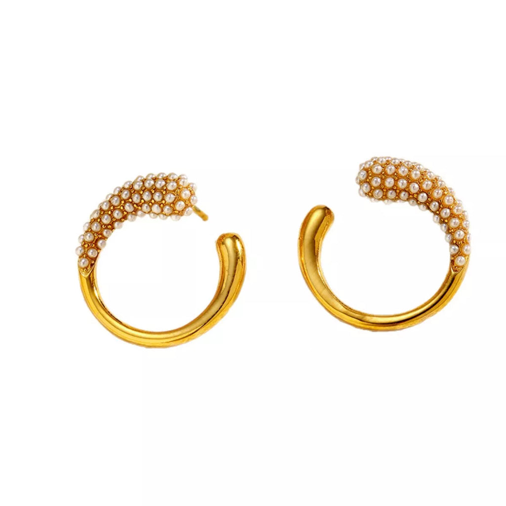 Pearl-Accented C-Hoop Earrings