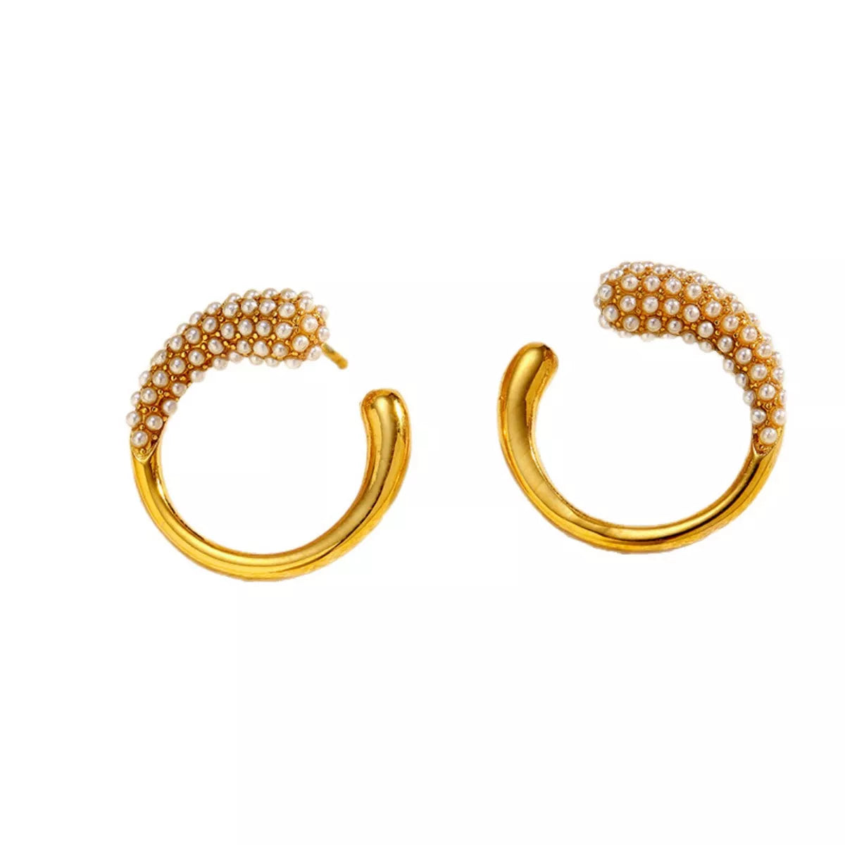 Pearl-Accented C-Hoop Earrings