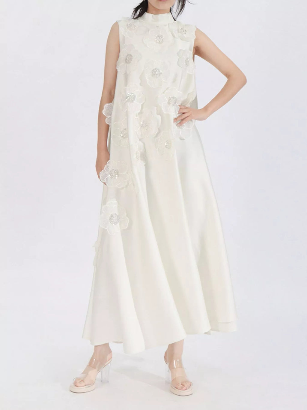 Floral Embellished Sleeveless Maxi Dress