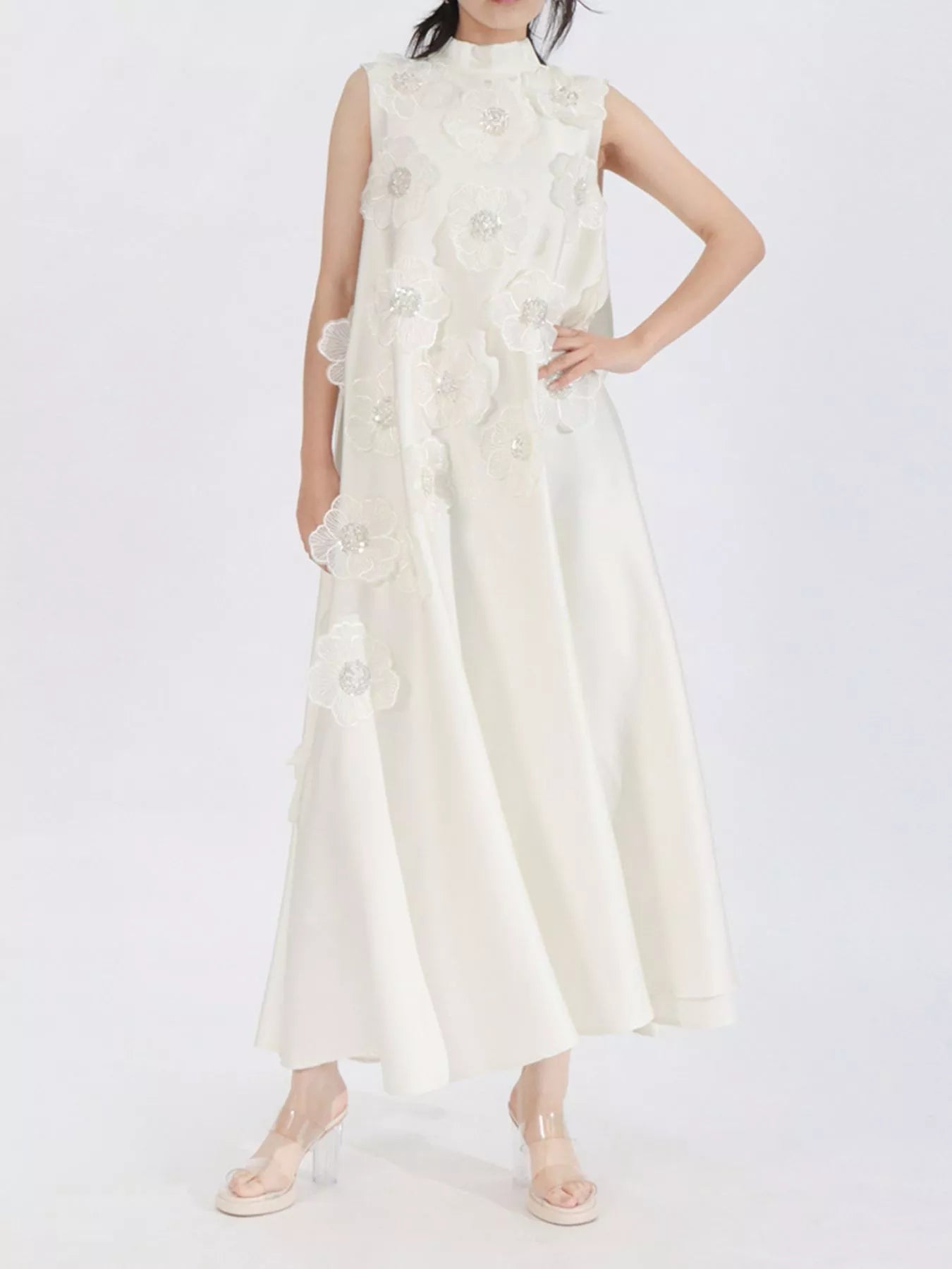 Floral Embellished Sleeveless Maxi Dress