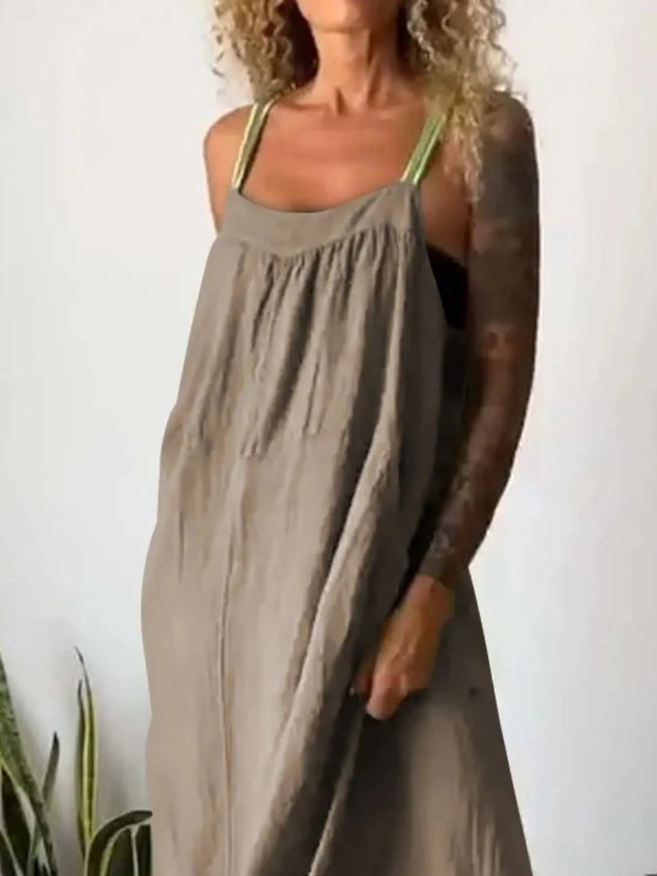 Full Size Ruched Cami Maxi Dress with Pockets Plus Size