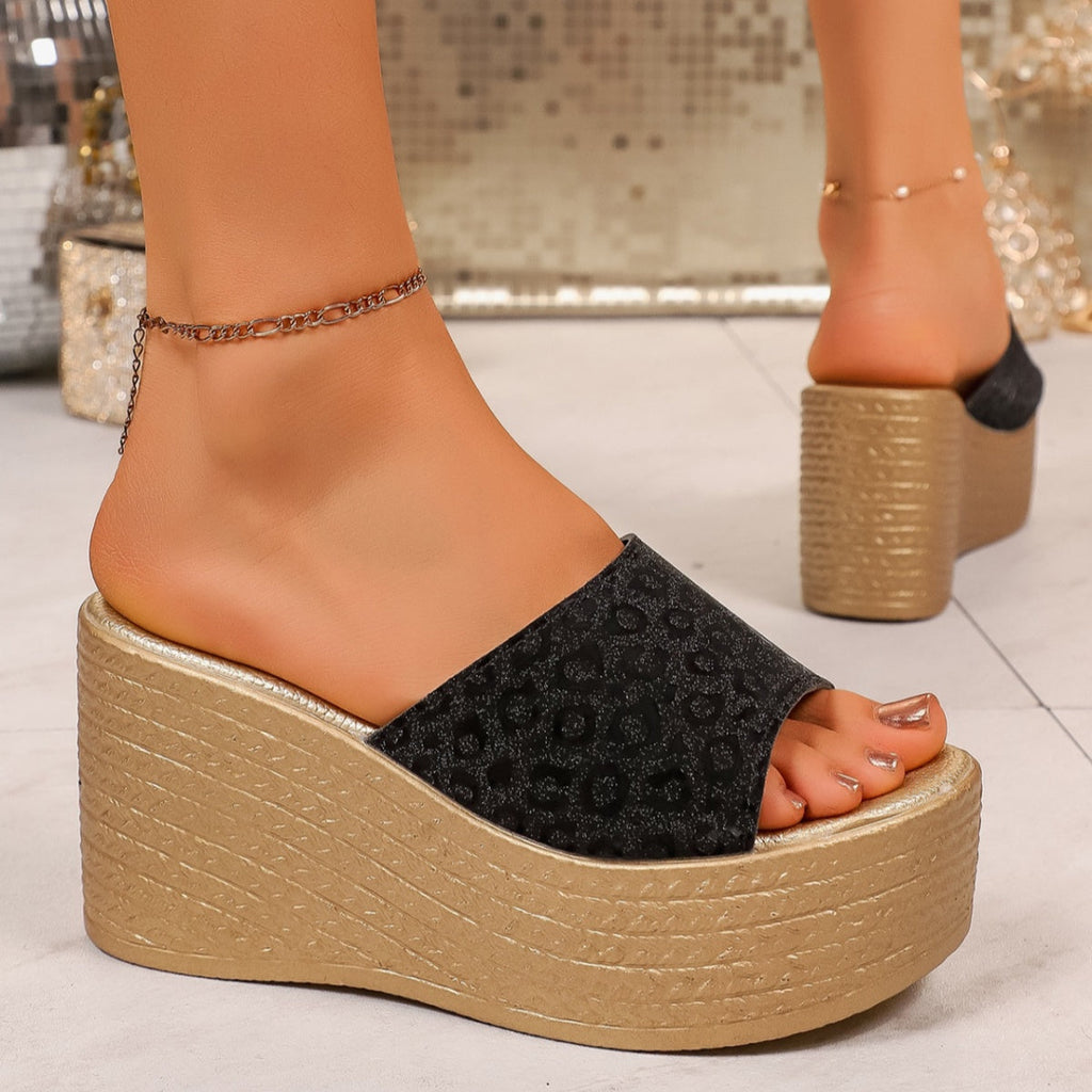 Leopard Open Toe Platform Sandals