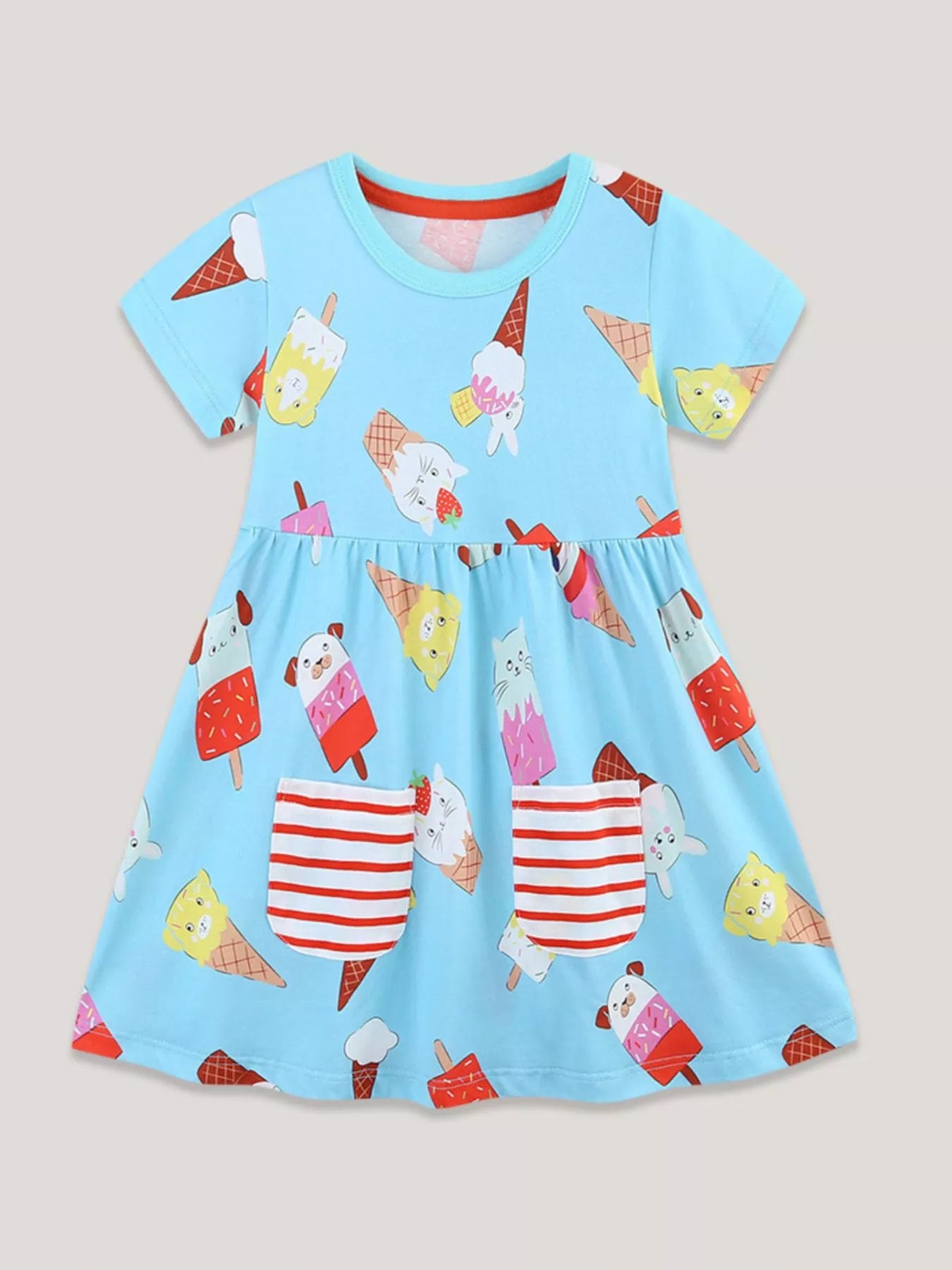 Children's Ice Cream Print Short Sleeve Dress