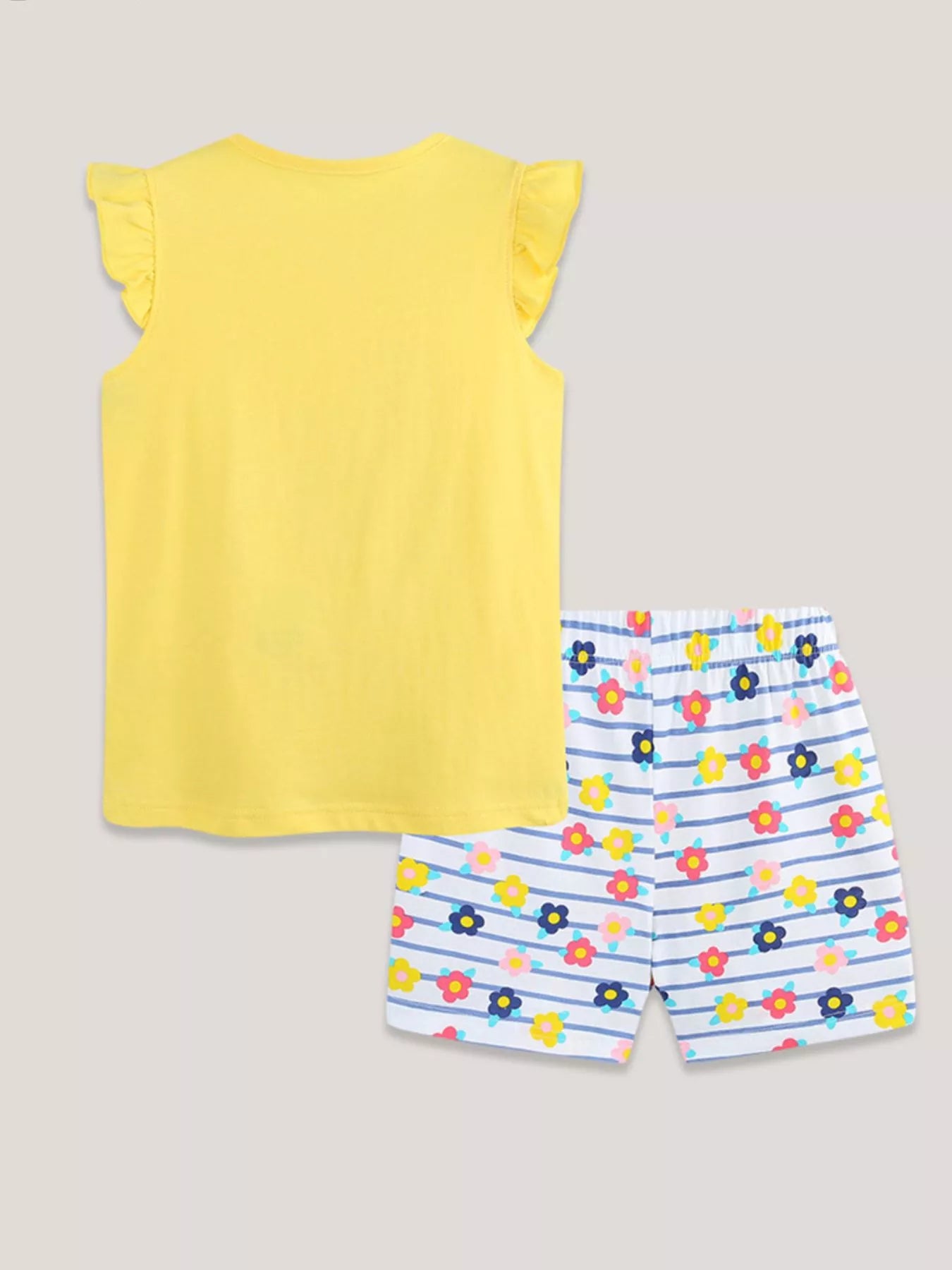 Children's Floral Ruffle Sleeve Top and Striped Shorts Set