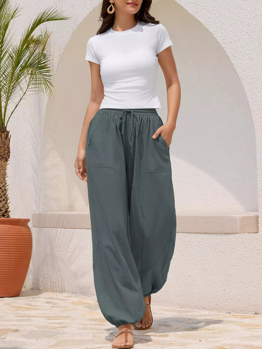 Casual Loose Fit Drawstring Waist Harem Joggers