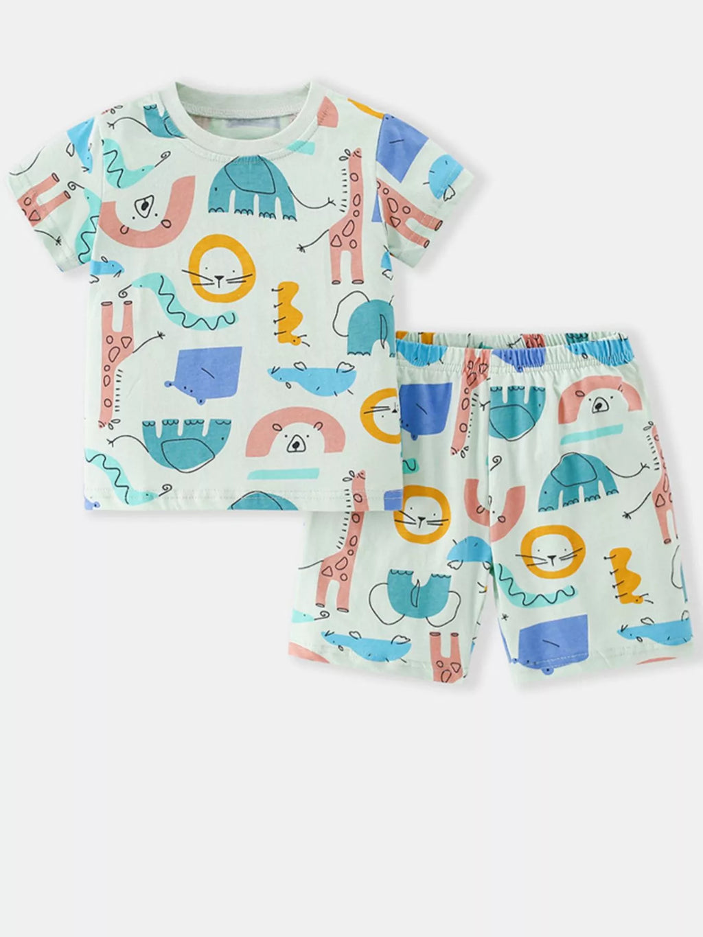 Children's Cute Cartoon Animal Print Top and Shorts Set
