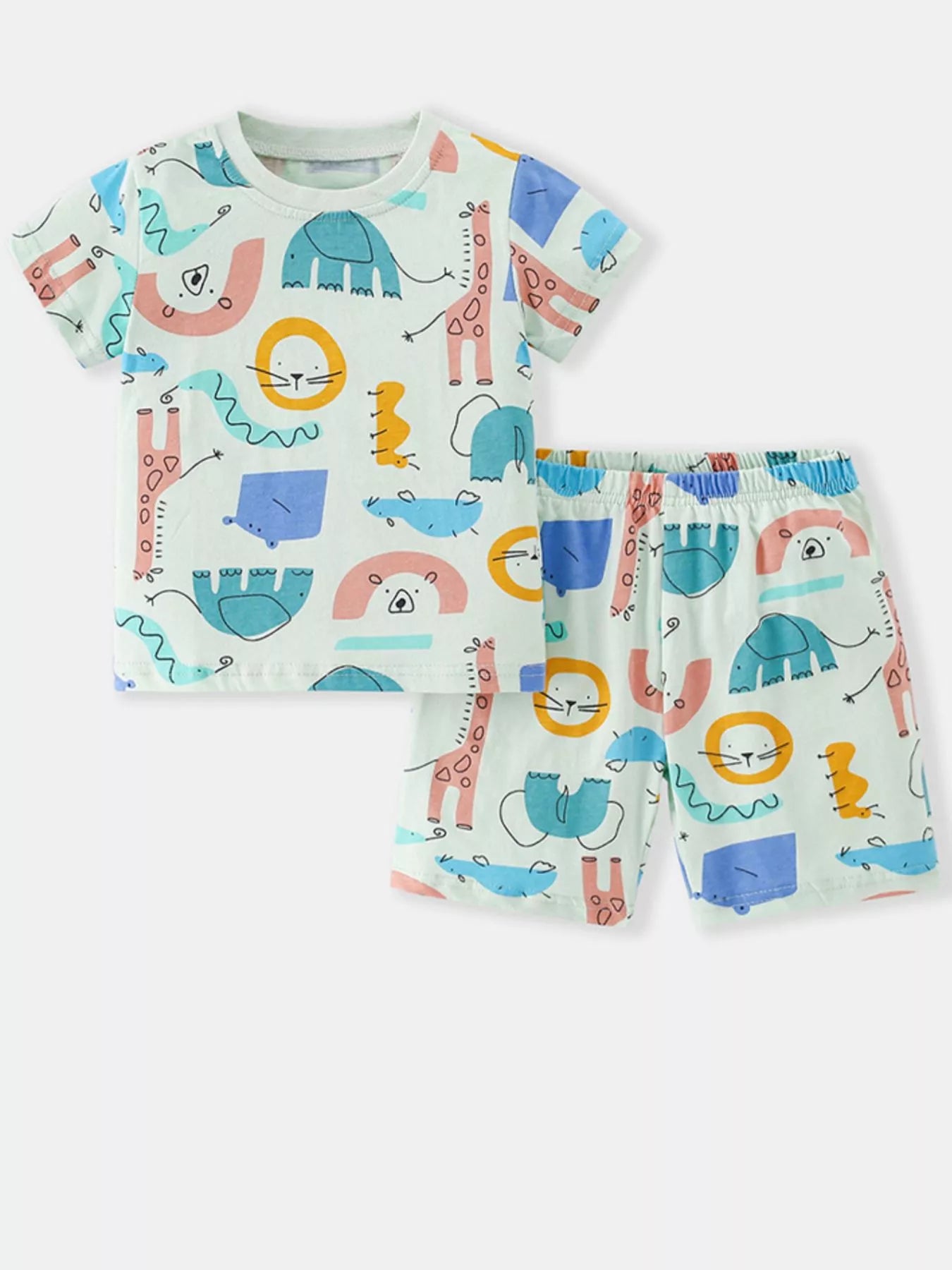 Children's Cute Cartoon Animal Print Top and Shorts Set