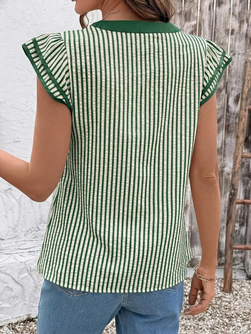 Striped Ruffle Sleeve Blouse