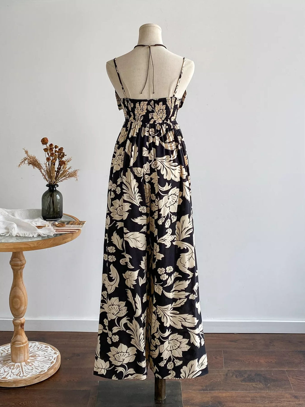 Floral Print Bowknot Wide Leg Jumpsuit