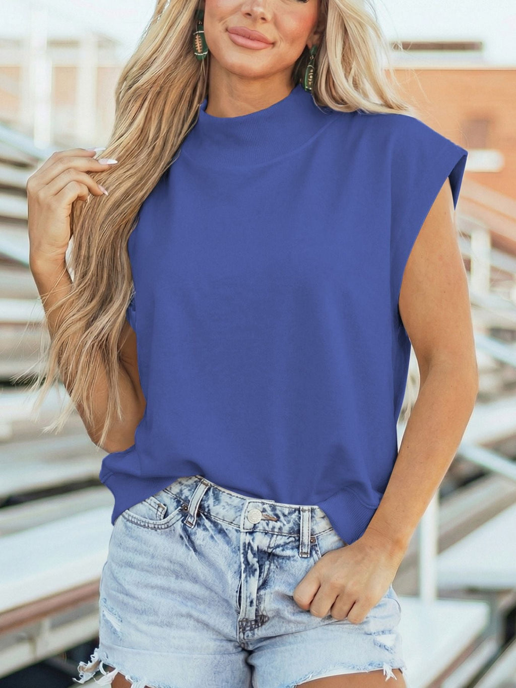 Mock Neck Cap Sleeve Top