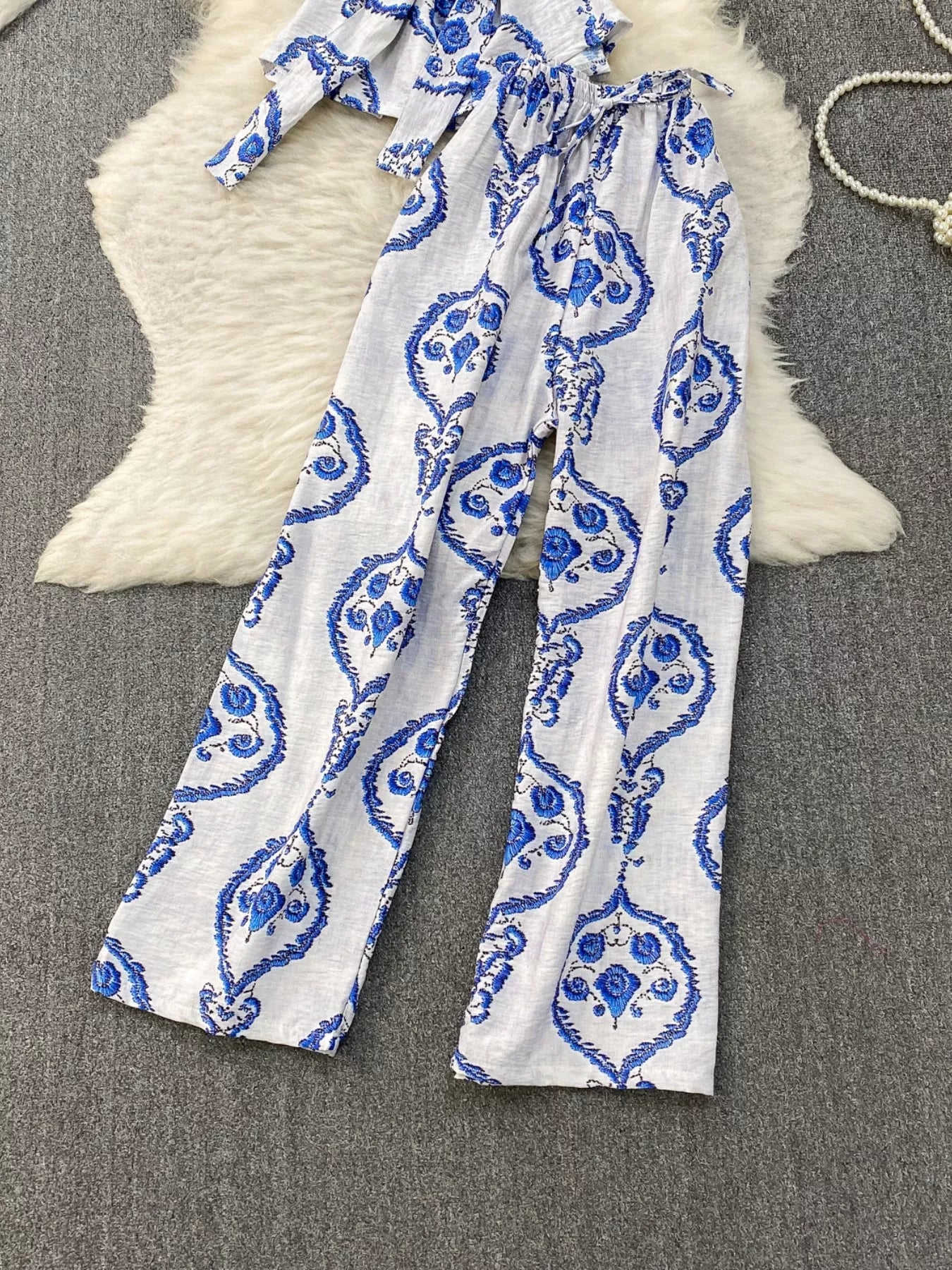 Printed Sleeveless Top and Wide Leg Pants Set