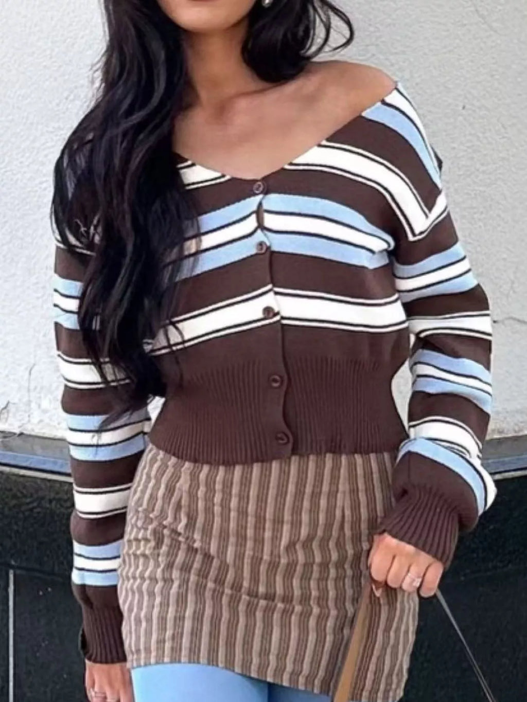 Striped Knit Cropped Cardigan