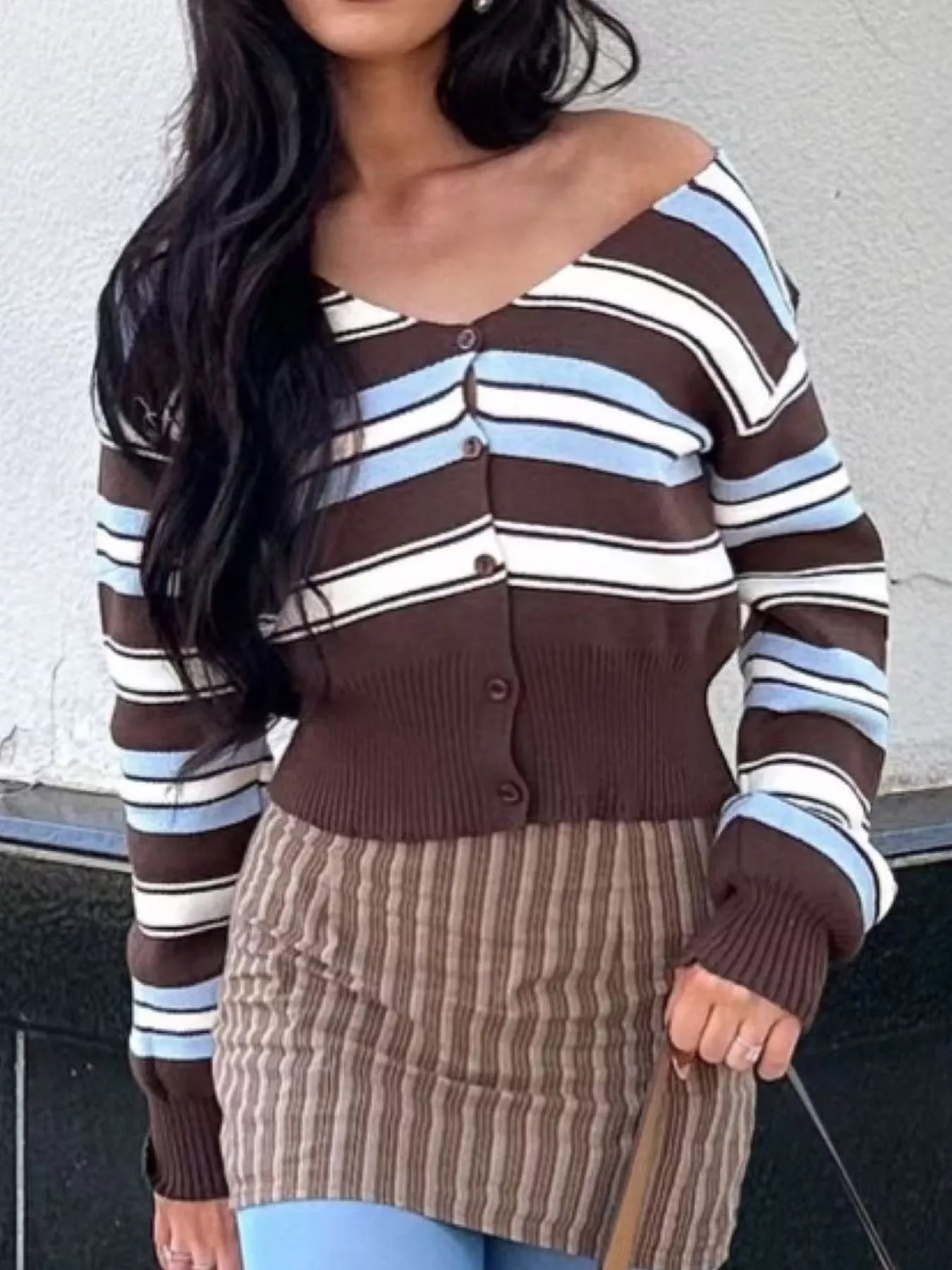 Striped Knit Cropped Cardigan