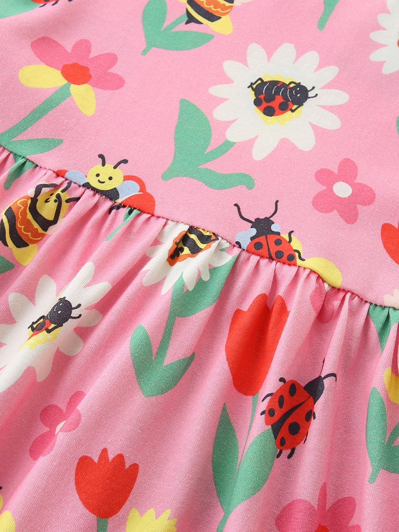Children's Floral & Insect Print Ruffle Sleeve Casual Dress