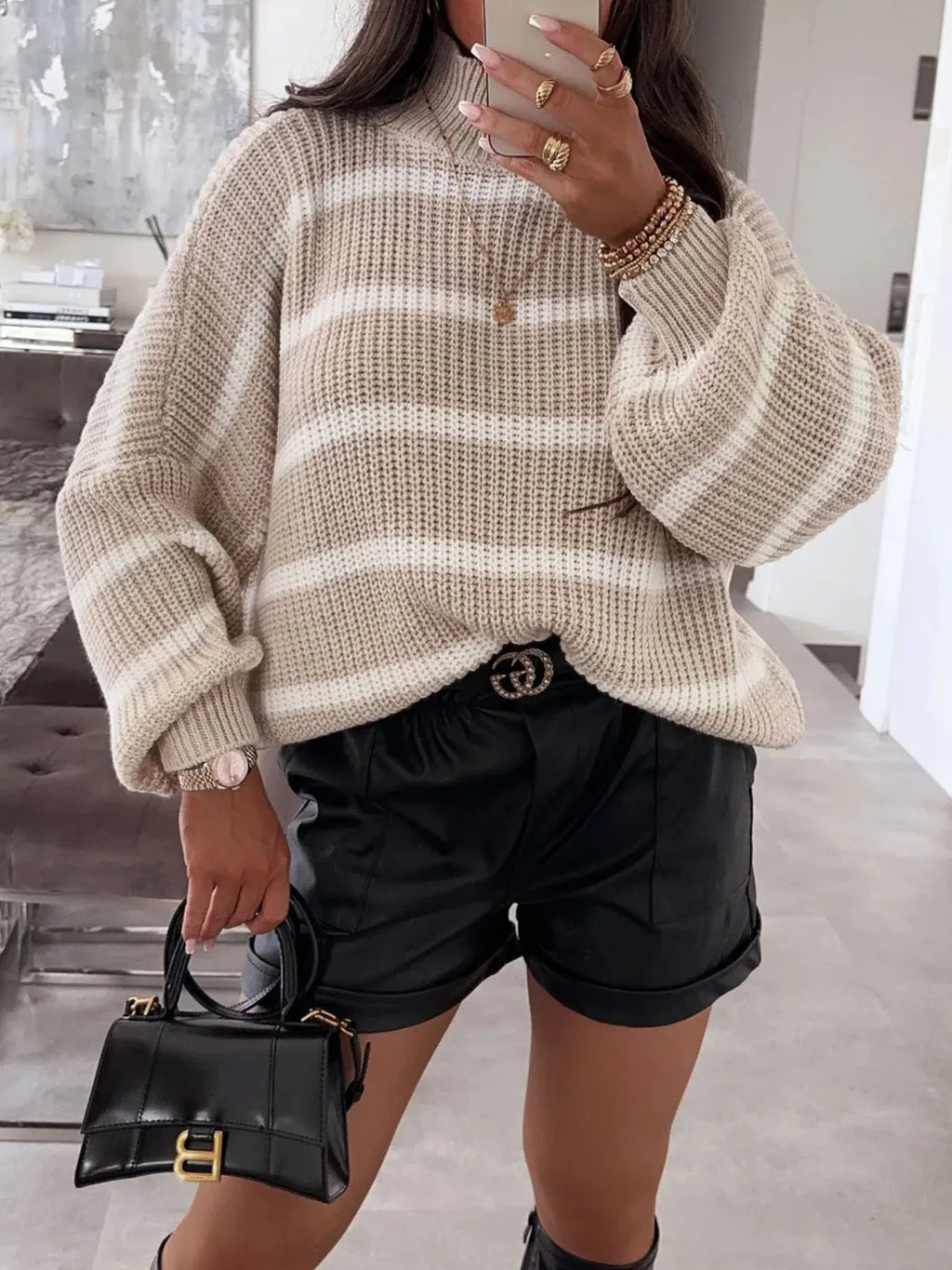 Striped Turtleneck Long Sleeve Sweater