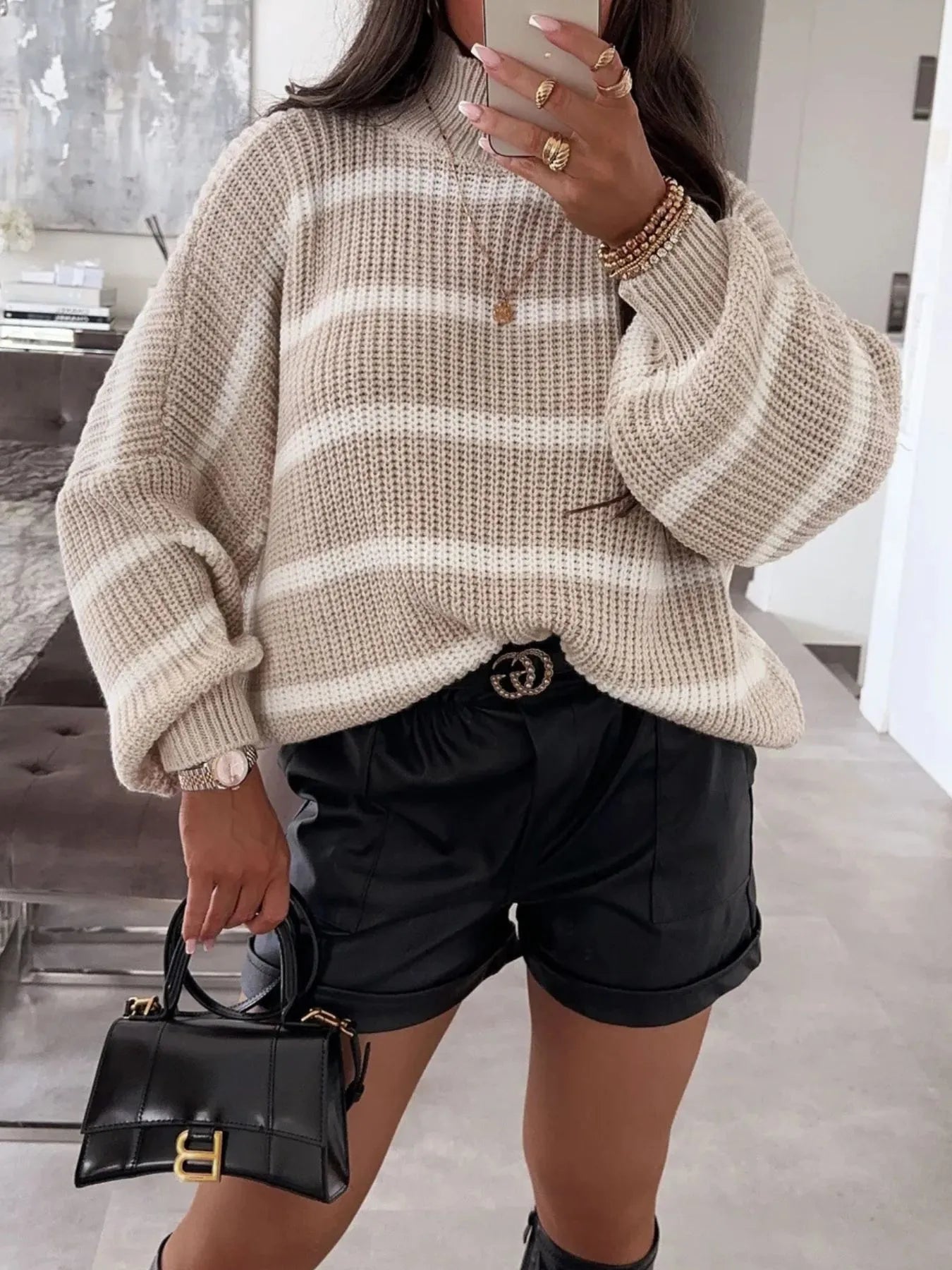 Striped Turtleneck Long Sleeve Sweater