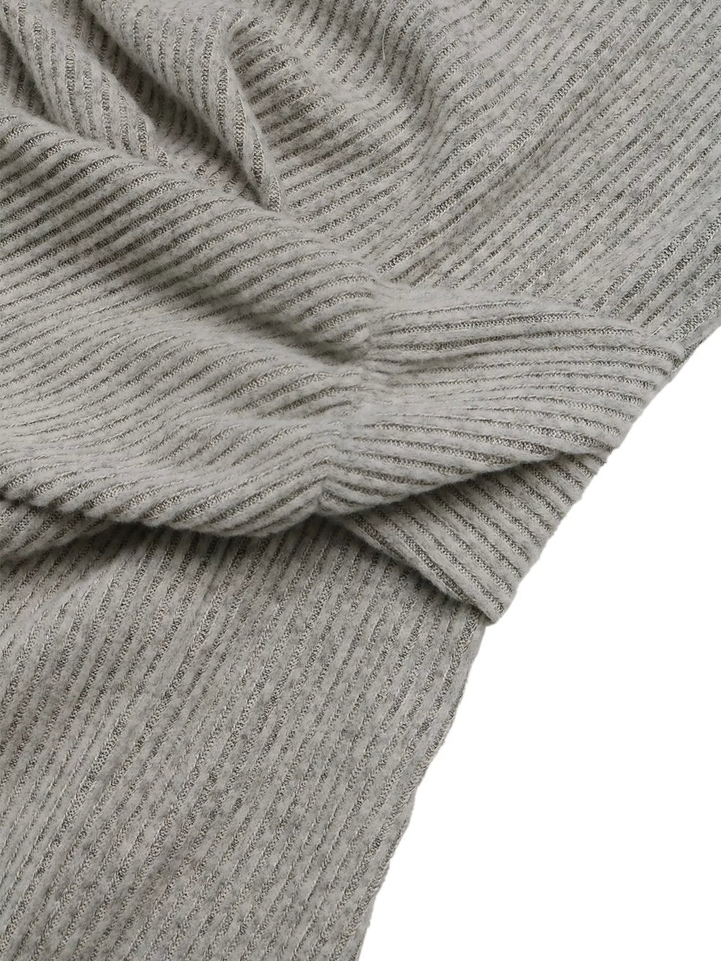 Ribbed Knit Twist Front Long Sleeve Midi Dress with Slit